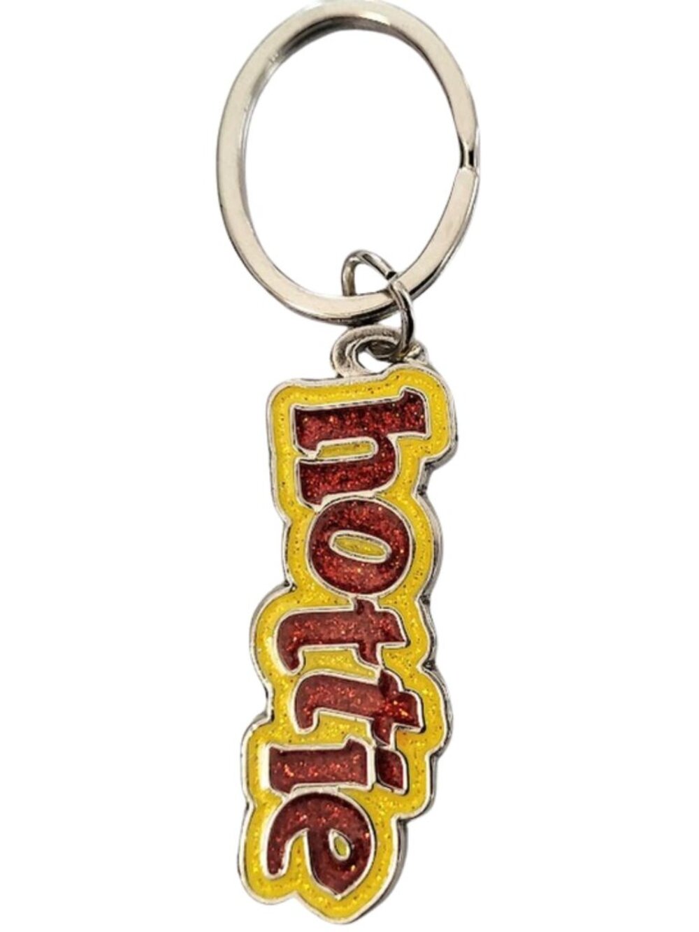 SWIBCO Yellow & Red Glitter Galaxy Keychain Silver Metal HOTTIE